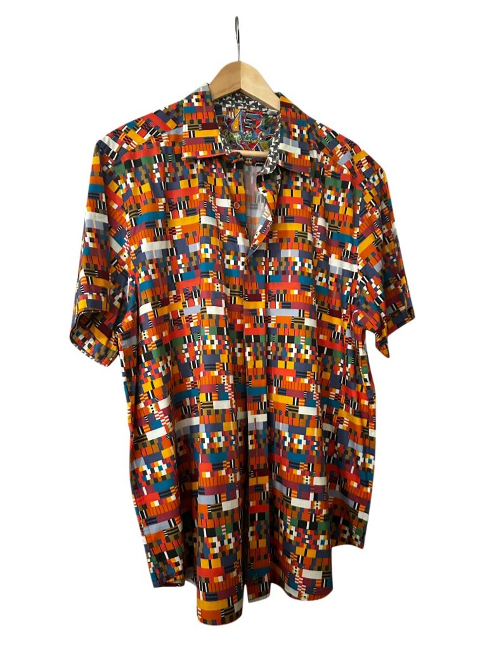 Robert Graham Geometric Mosaic Short Sleeve Button-Up Shirt – Colorful Abstract